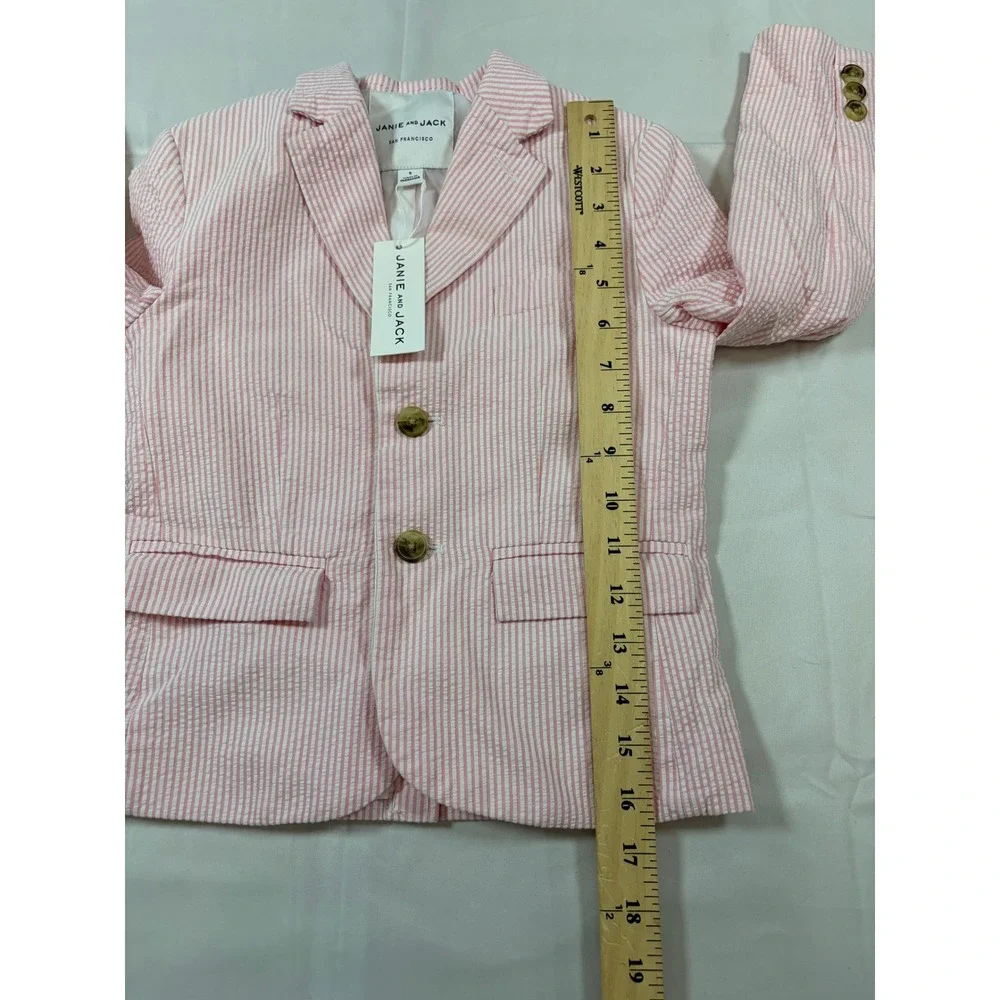 Janie and Jack Boys Pink White Seersucker Blazer Jacket Size 5 NWT‎ Formal